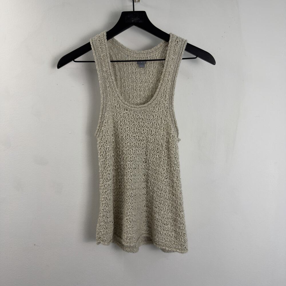 Aerie Crochet Knit Tank Top Small Beige Boho Coastal Beachy
